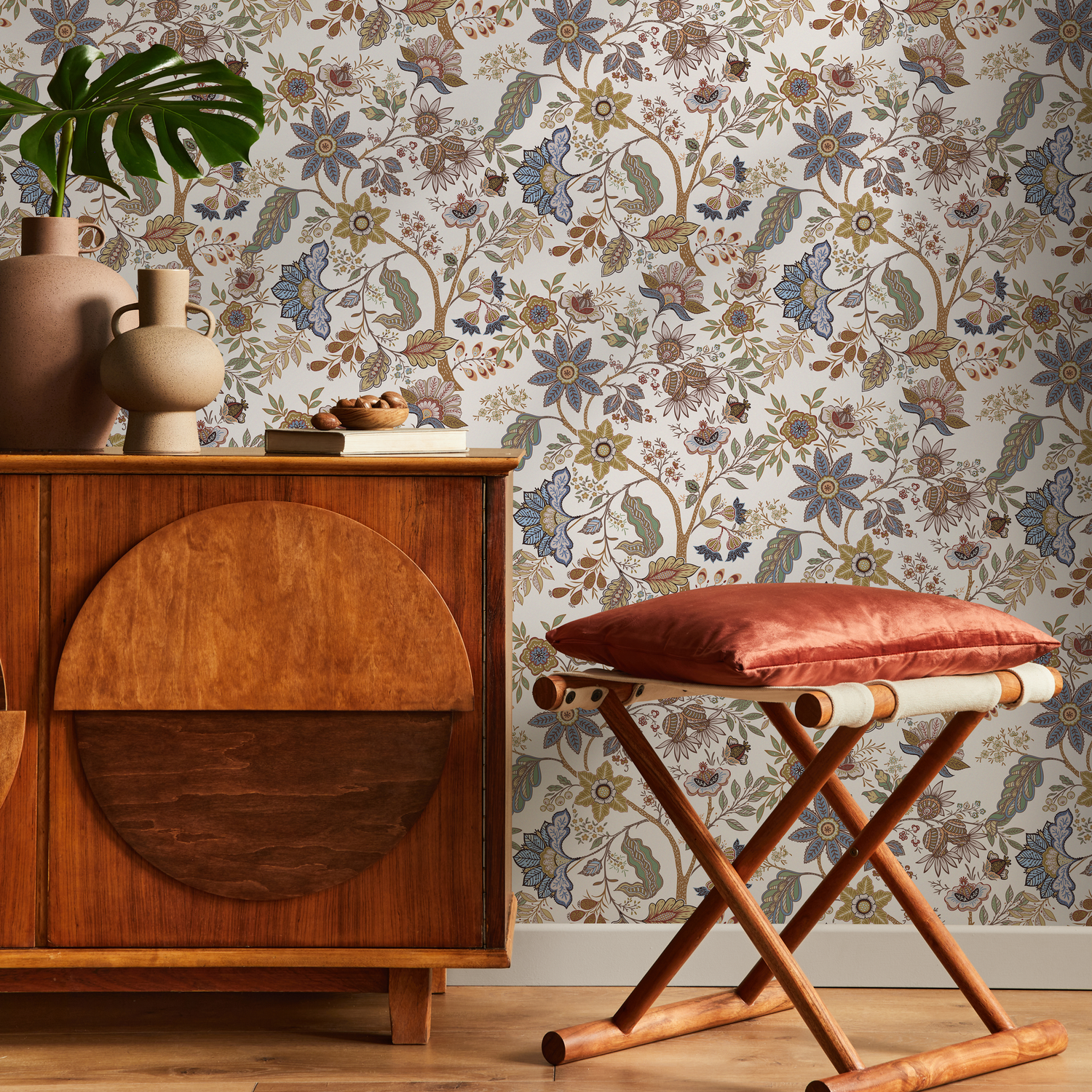 Taupe Chintz Floral Wallpaper / Peel and Stick Wallpaper Removable Wallpaper Home Decor Wall Art Wall Decor Room Decor - D385 - ONDECOR.COM