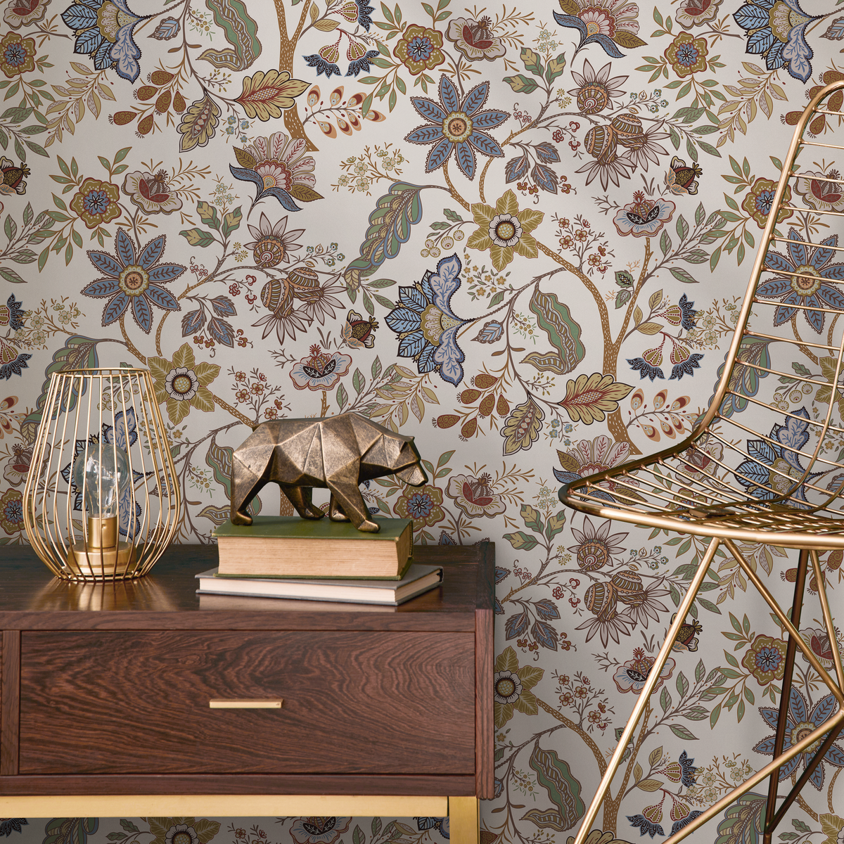 Taupe Chintz Floral Wallpaper / Peel and Stick Wallpaper Removable Wallpaper Home Decor Wall Art Wall Decor Room Decor - D385 - ONDECOR.COM
