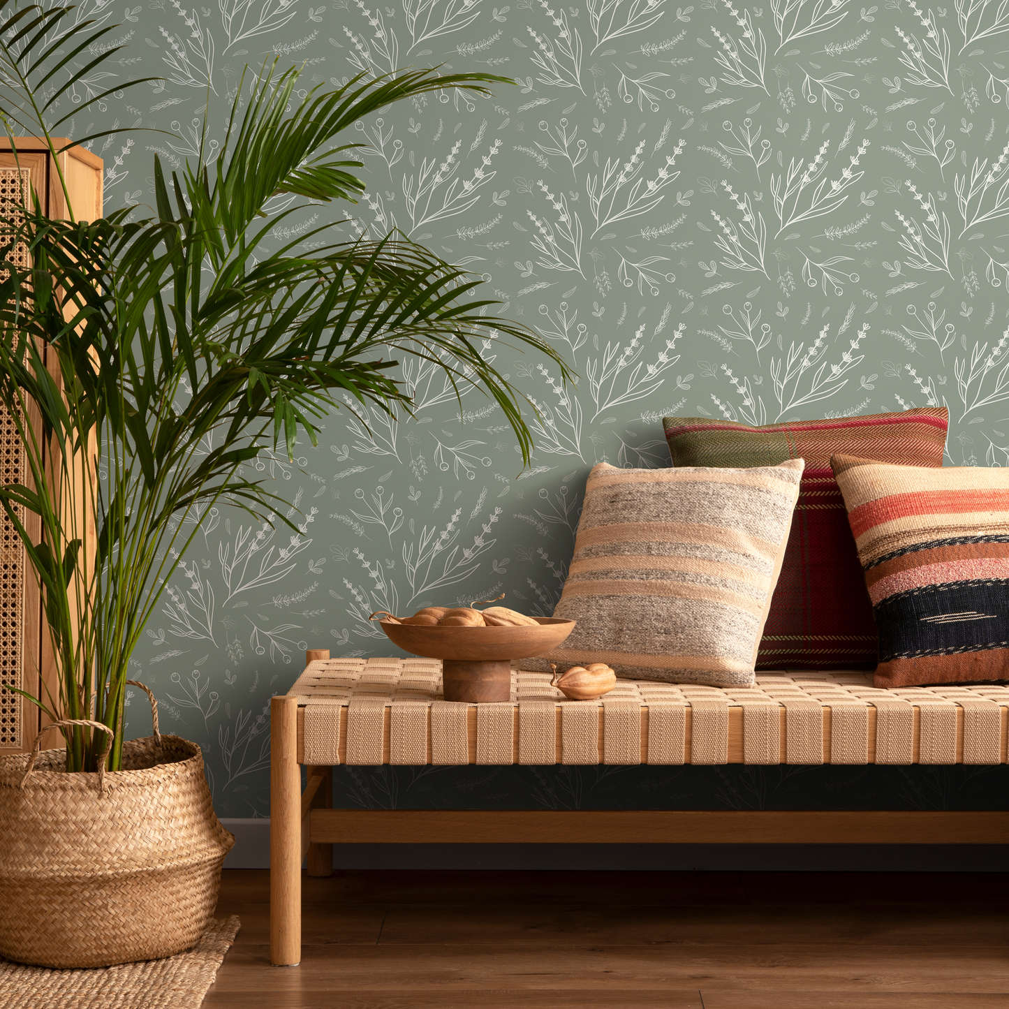 Savage Green Wildflower Wallpaper / Peel and Stick Wallpaper Removable Wallpaper Home Decor Wall Art Wall Decor Room Decor - D401