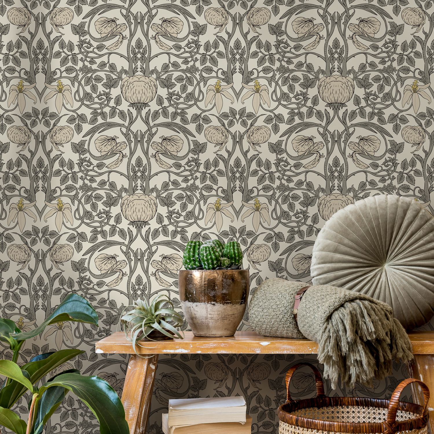 Gray Art Nouveau Wallpaper / Peel and Stick Wallpaper Removable Wallpaper Home Decor Wall Art Wall Decor Room Decor - D478 - ONDECOR.COM