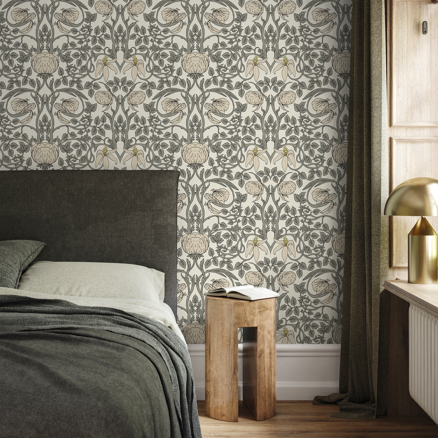Gray Art Nouveau Wallpaper / Peel and Stick Wallpaper Removable Wallpaper Home Decor Wall Art Wall Decor Room Decor - D478 - ONDECOR.COM