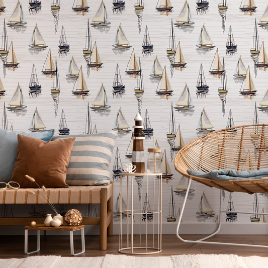 Hand-Drawing Sailboat Wallpaper / Peel and Stick Wallpaper Removable Wallpaper Home Decor Wall Art Wall Decor Room Decor - D484