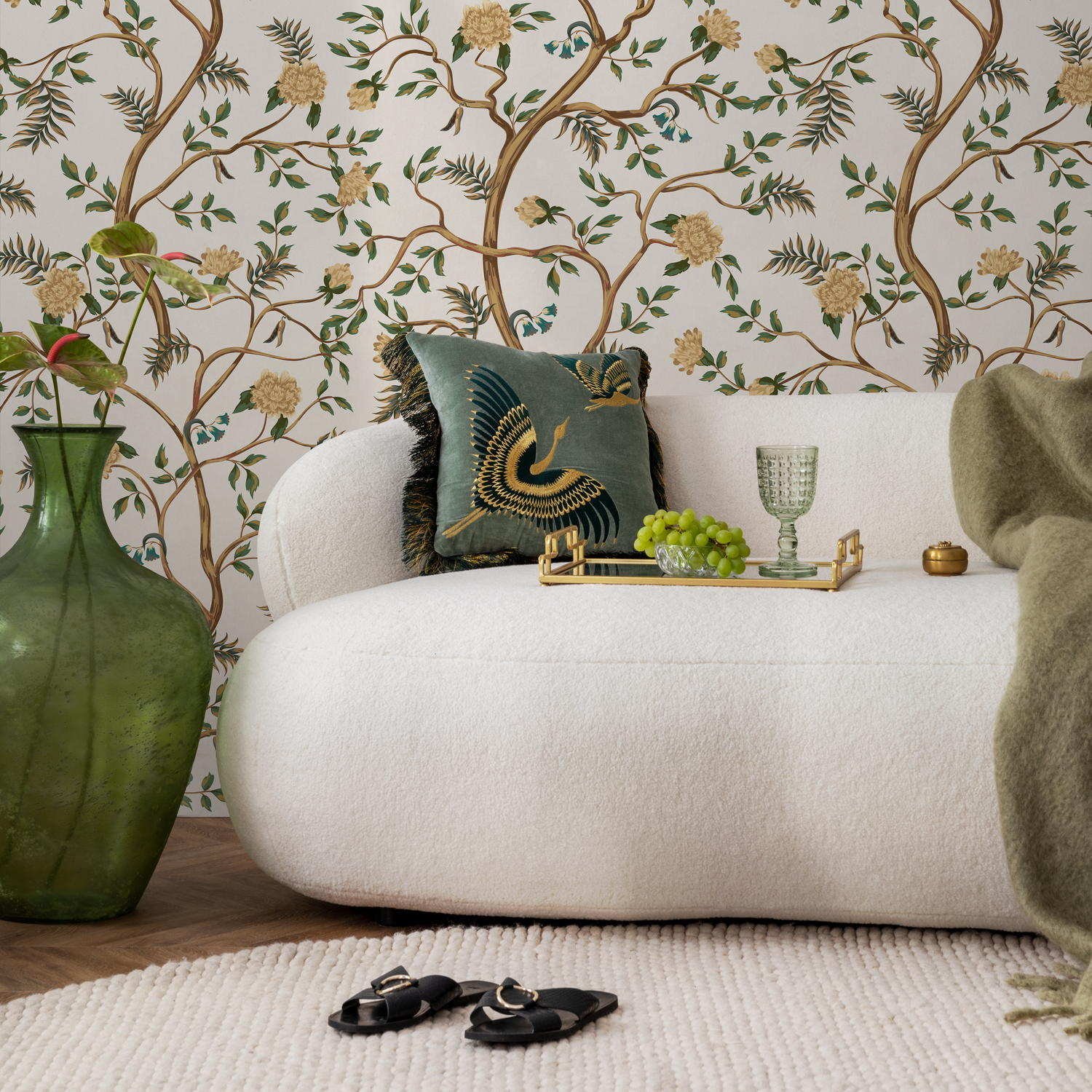 Floral Chinoiserie Wallpaper / Peel and Stick Wallpaper Removable Wallpaper Home Decor Wall Art Wall Decor Room Decor - D503 - ONDECOR.COM