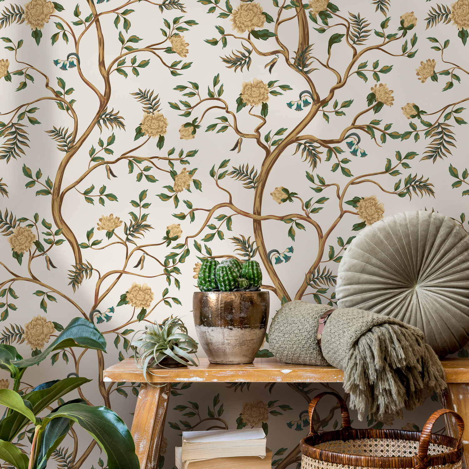 Floral Chinoiserie Wallpaper / Peel and Stick Wallpaper Removable Wallpaper Home Decor Wall Art Wall Decor Room Decor - D503 - ONDECOR.COM