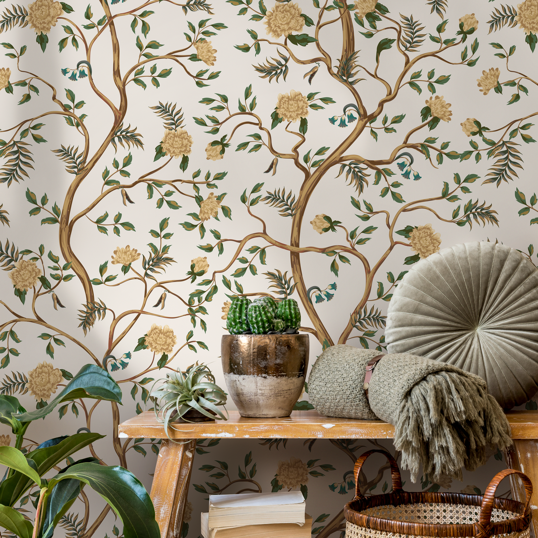 Floral Chinoiserie Wallpaper / Peel and Stick Wallpaper Removable Wallpaper Home Decor Wall Art Wall Decor Room Decor - D503 - ONDECOR.COM