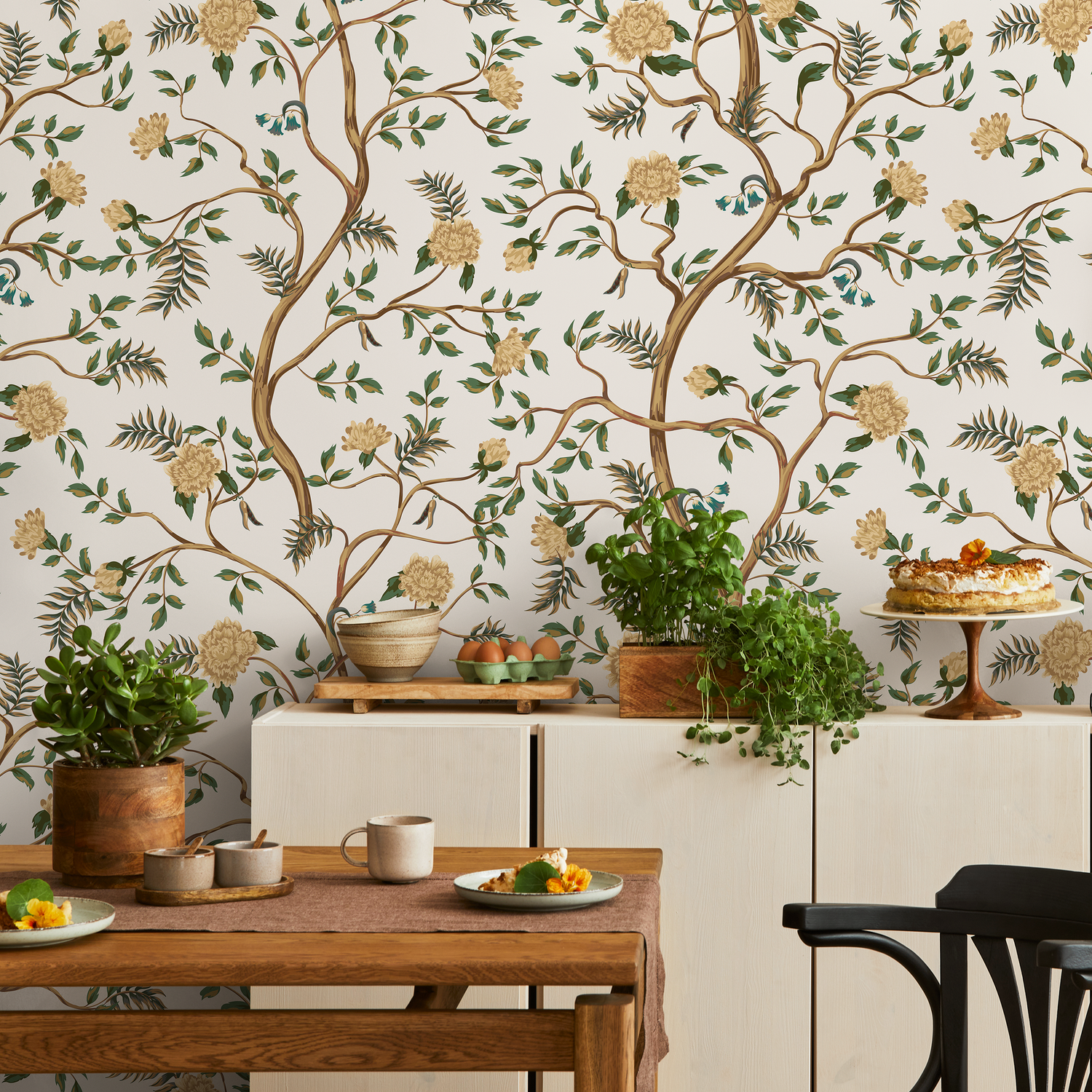Floral Chinoiserie Wallpaper / Peel and Stick Wallpaper Removable Wallpaper Home Decor Wall Art Wall Decor Room Decor - D503 - ONDECOR.COM