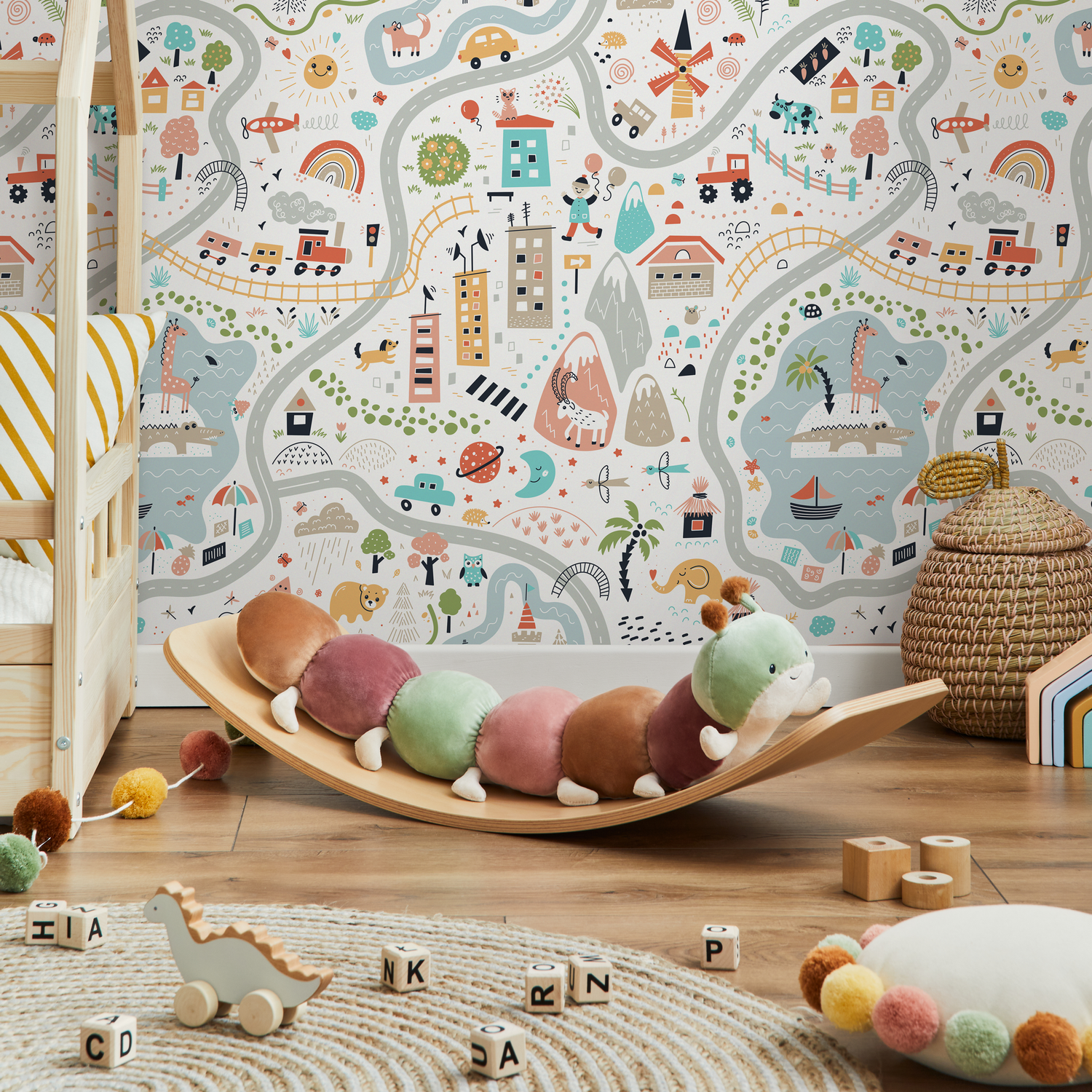 Colorful Town Map Wallpaper / Peel and Stick Wallpaper Removable Wallpaper Home Decor Wall Art Wall Decor Room Decor - D504