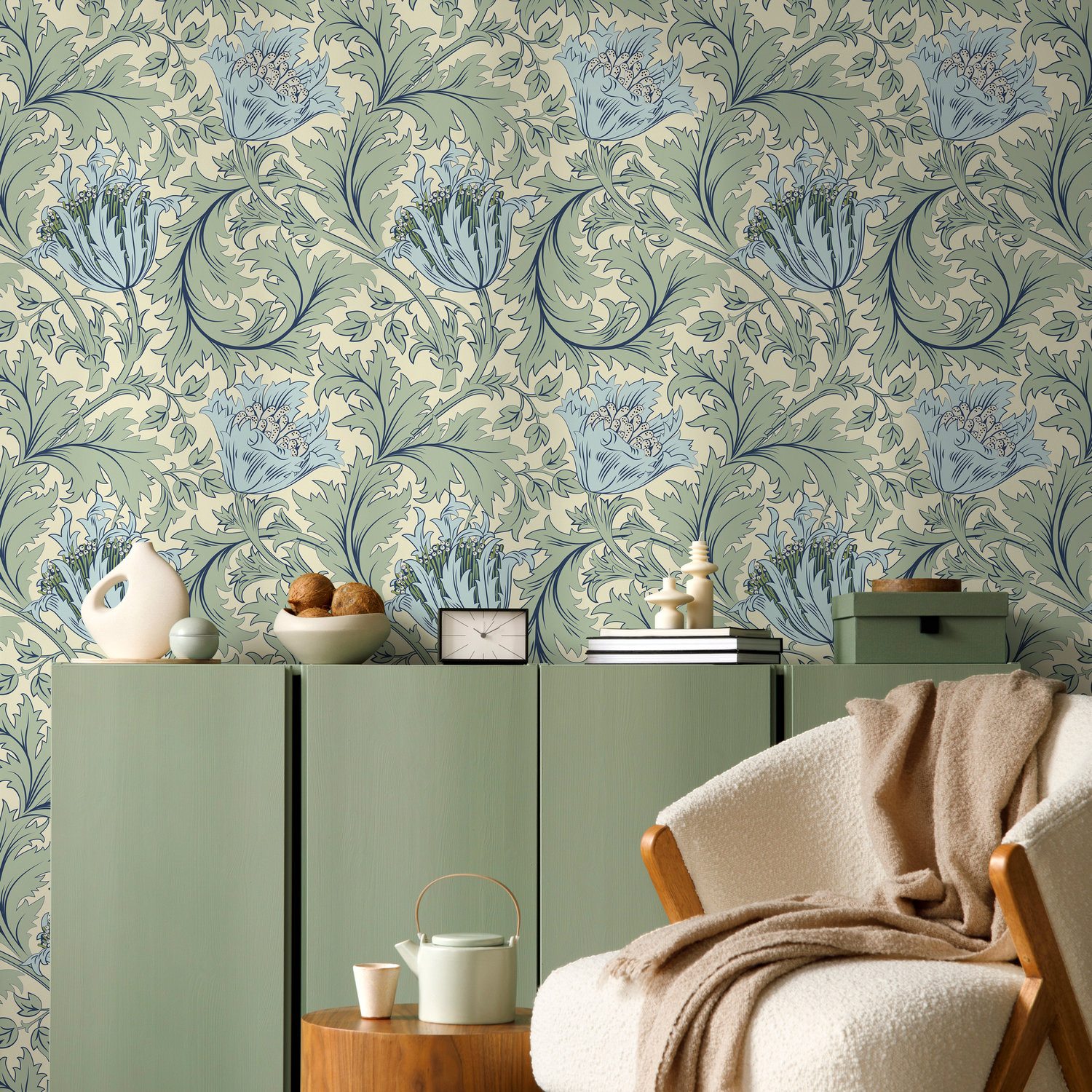 Light Green William Morris Wallpaper / Peel and Stick Wallpaper Removable Wallpaper Home Decor Wall Art Wall Decor Room Decor - D515 - ONDECOR.COM