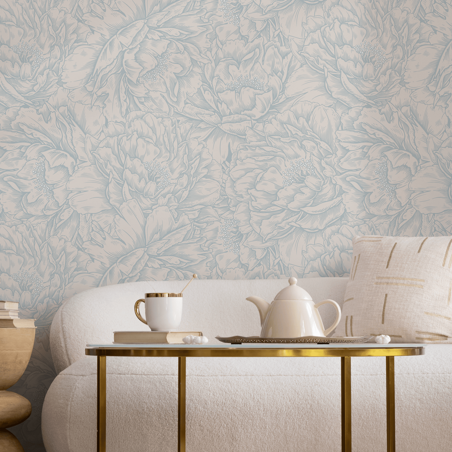 Light Blue Peony Wallpaper / Peel and Stick Wallpaper Removable Wallpaper Home Decor Wall Art Wall Decor Room Decor - D519 - ONDECOR.COM