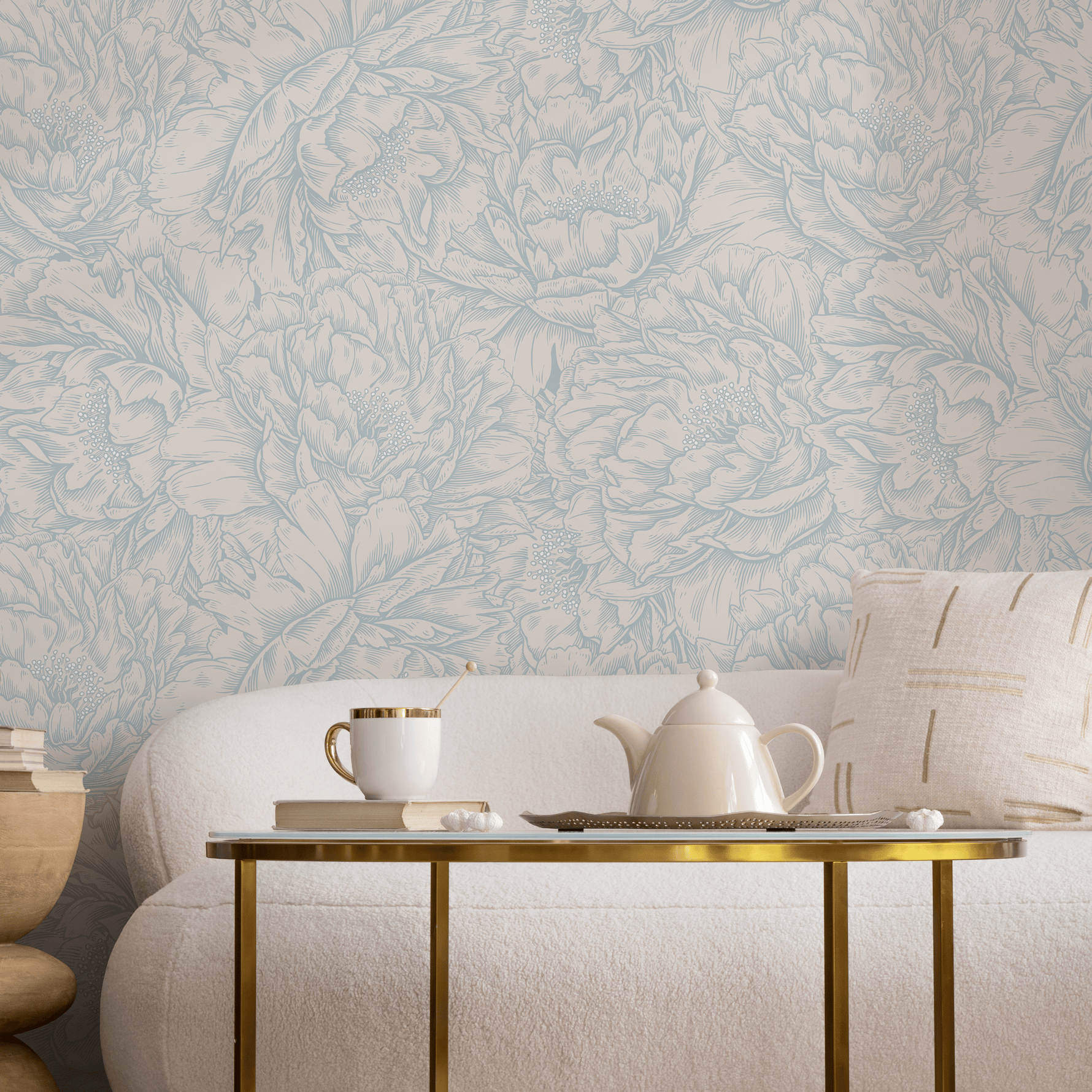 Light Blue Peony Wallpaper / Peel and Stick Wallpaper Removable Wallpaper Home Decor Wall Art Wall Decor Room Decor - D519 - ONDECOR.COM