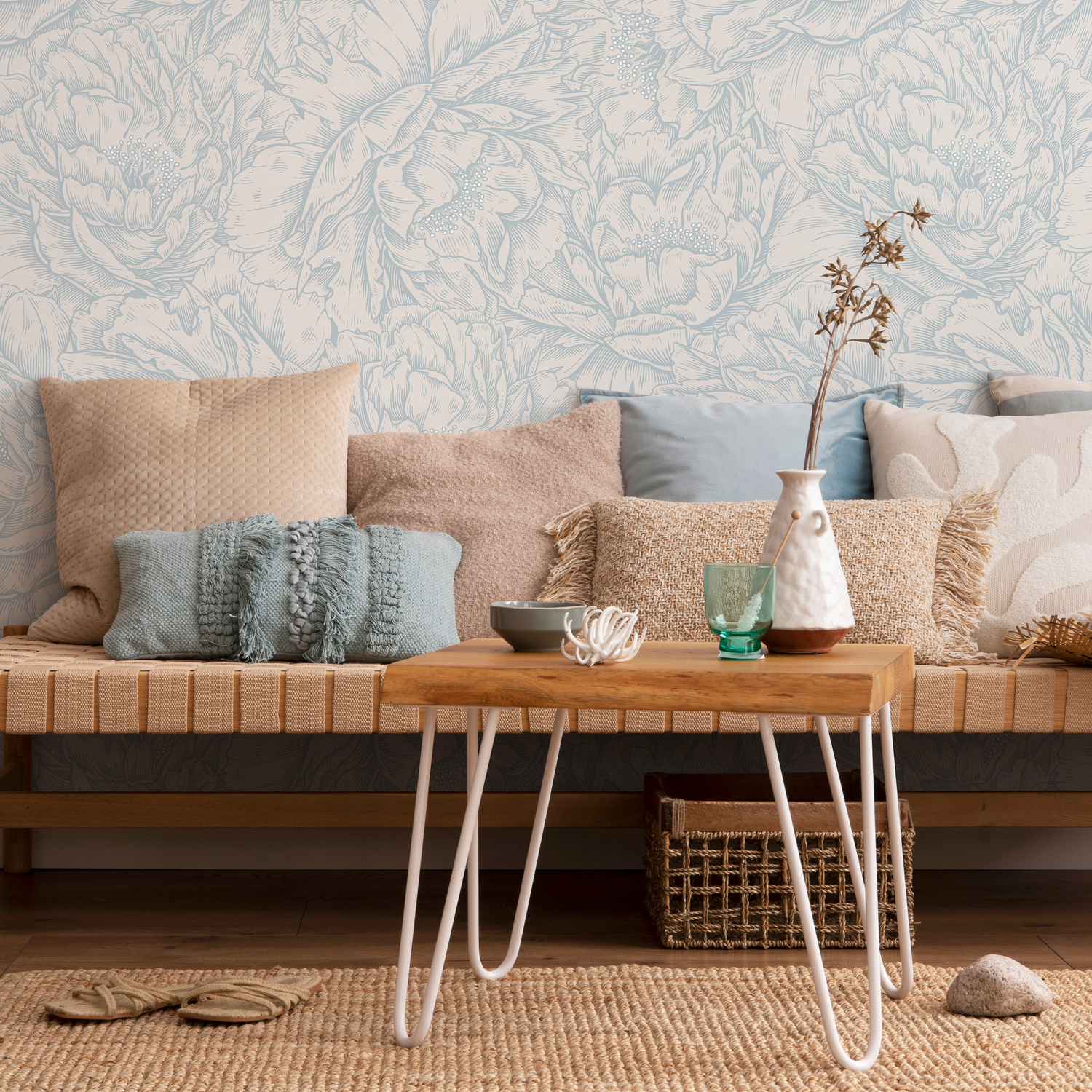 Light Blue Peony Wallpaper / Peel and Stick Wallpaper Removable Wallpaper Home Decor Wall Art Wall Decor Room Decor - D519 - ONDECOR.COM