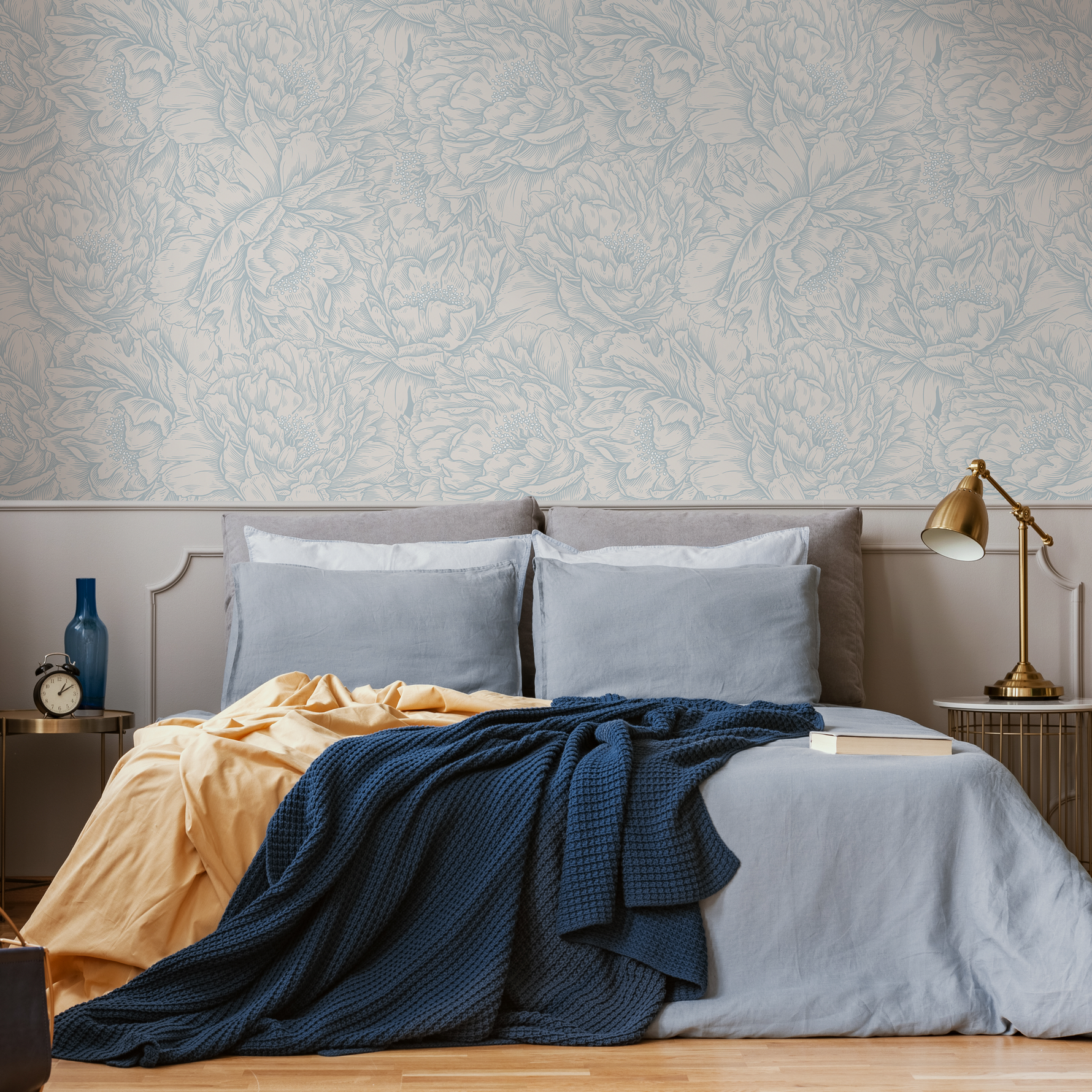 Light Blue Peony Wallpaper / Peel and Stick Wallpaper Removable Wallpaper Home Decor Wall Art Wall Decor Room Decor - D519 - ONDECOR.COM