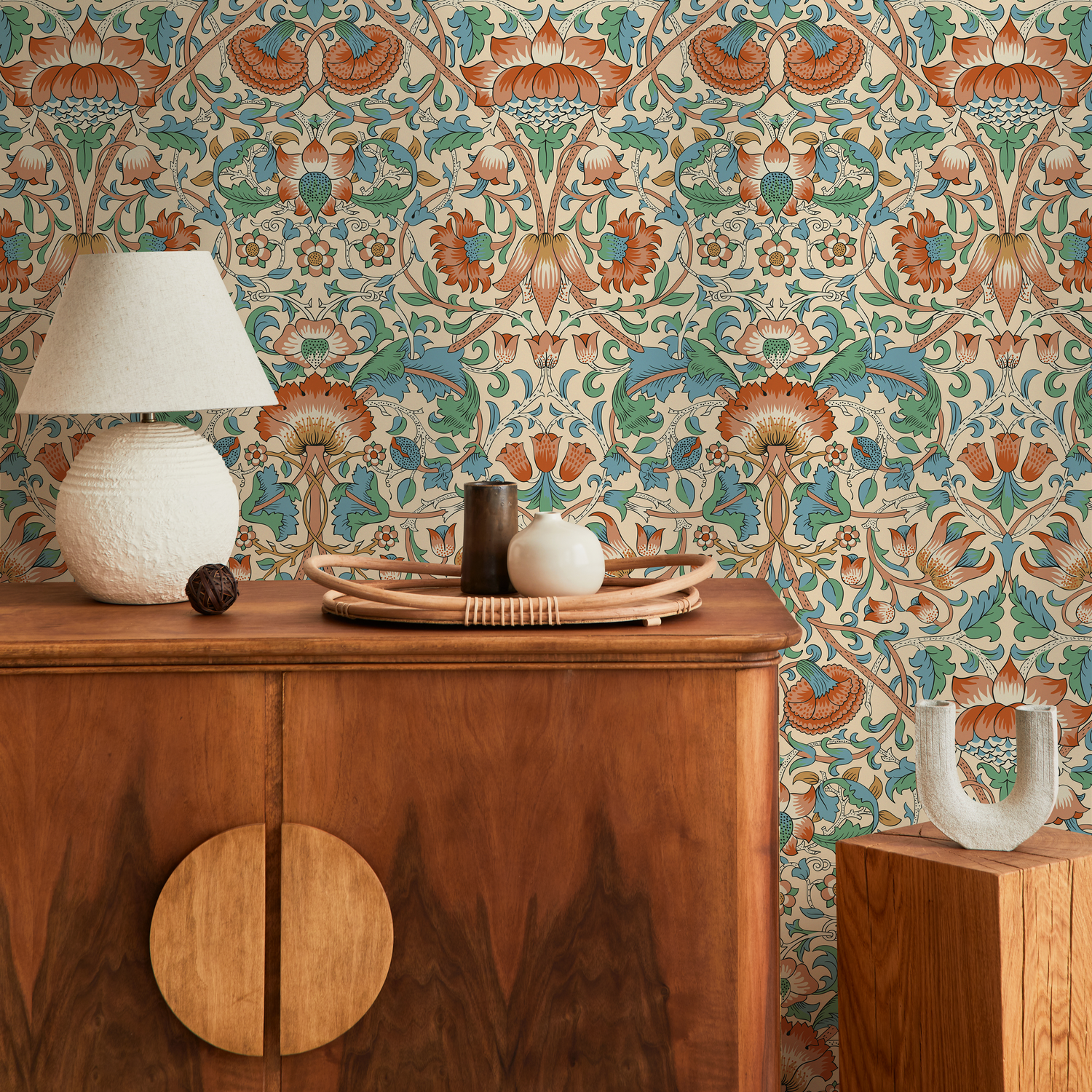 Green and Red Vintage Wallpaper / Peel and Stick Wallpaper Removable Wallpaper Home Decor Wall Art Wall Decor Room Decor - D521 - ONDECOR.COM