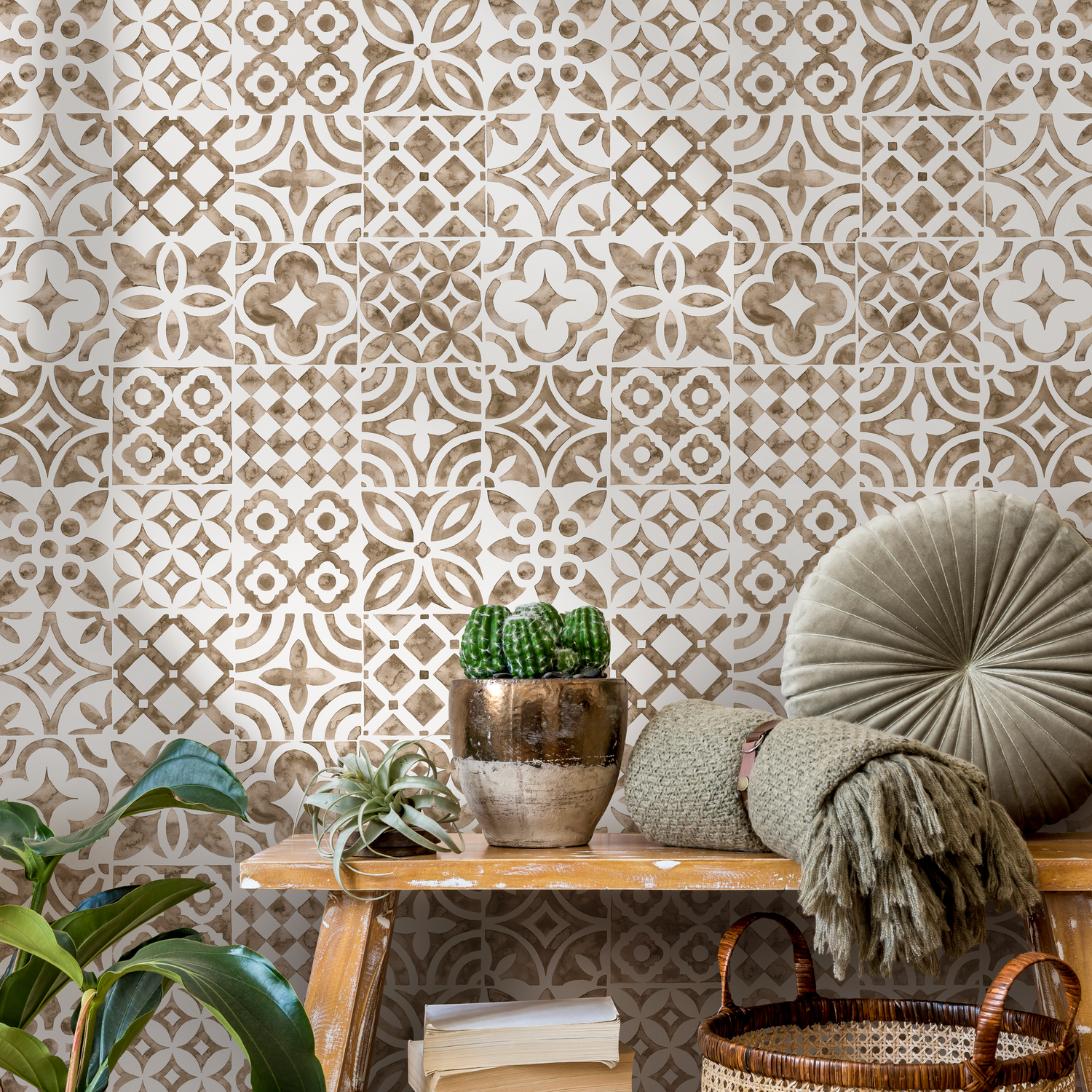 Beige Tile Wallpaper / Peel and Stick Wallpaper Removable Wallpaper Home Decor Wall Art Wall Decor Room Decor - D525 - ONDECOR.COM