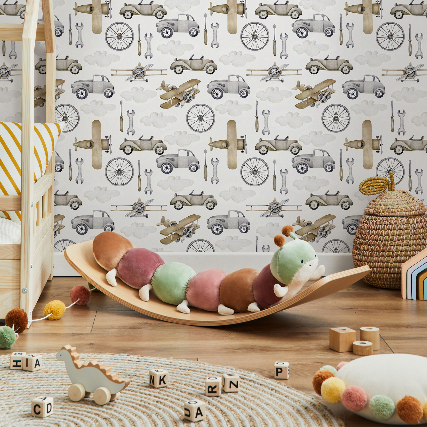Neutral Airplanes and Cars Wallpaper / Peel and Stick Wallpaper Removable Wallpaper Home Decor Wall Art Wall Decor Room Decor - D528 - ONDECOR.COM
