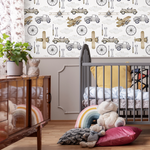 Neutral Airplanes and Cars Wallpaper / Peel and Stick Wallpaper Removable Wallpaper Home Decor Wall Art Wall Decor Room Decor - D528 - ONDECOR.COM