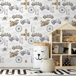 Neutral Airplanes and Cars Wallpaper / Peel and Stick Wallpaper Removable Wallpaper Home Decor Wall Art Wall Decor Room Decor - D528 - ONDECOR.COM