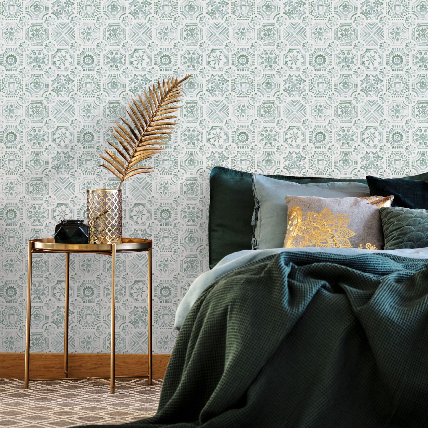 Green Watercolor Tile Wallpaper / Peel and Stick Wallpaper Removable Wallpaper Home Decor Wall Art Wall Decor Room Decor - D534