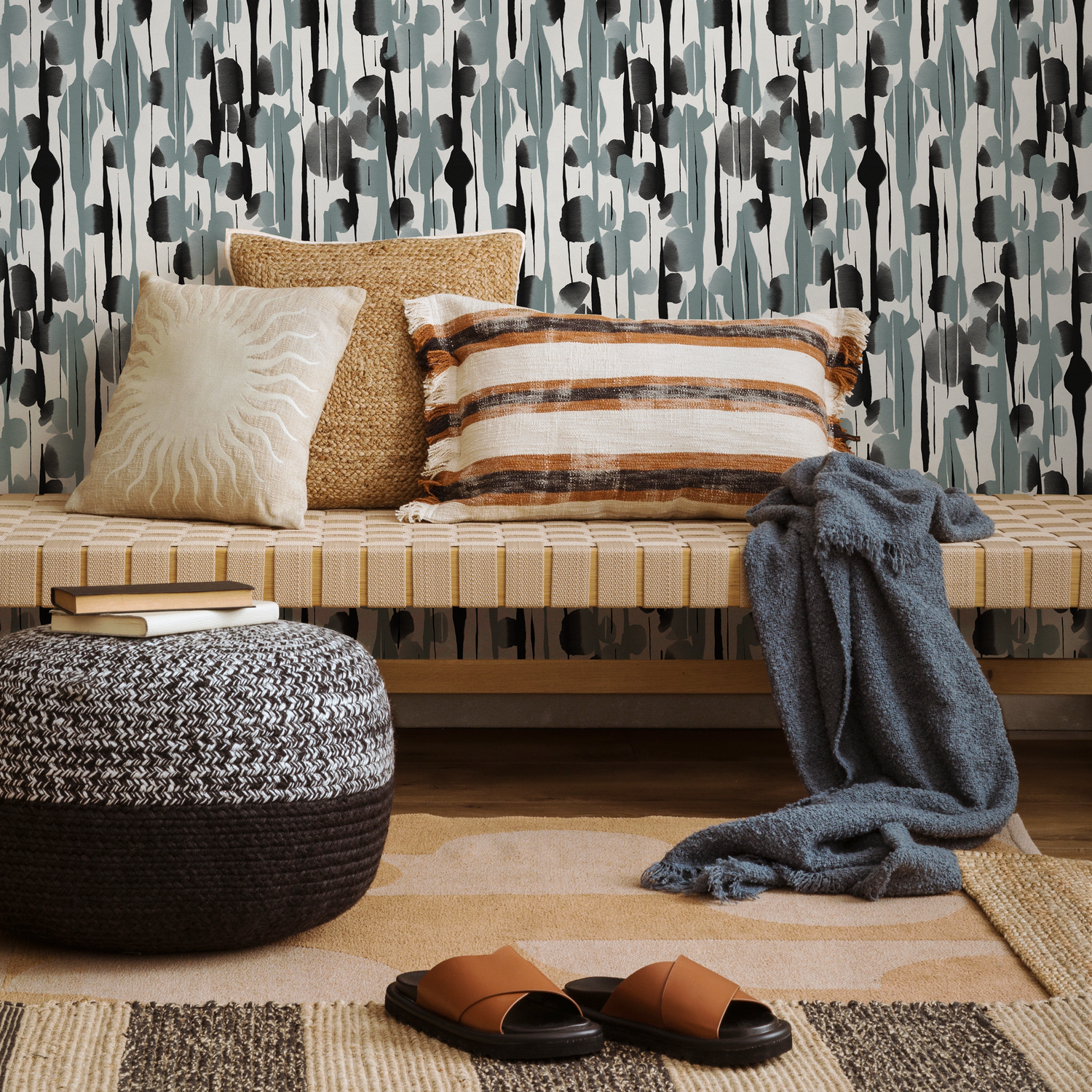 Black and Blue Abstract Paint Wallpaper / Peel and Stick Wallpaper Removable Wallpaper Home Decor Wall Art Wall Decor Room Decor - D538 - ONDECOR.COM