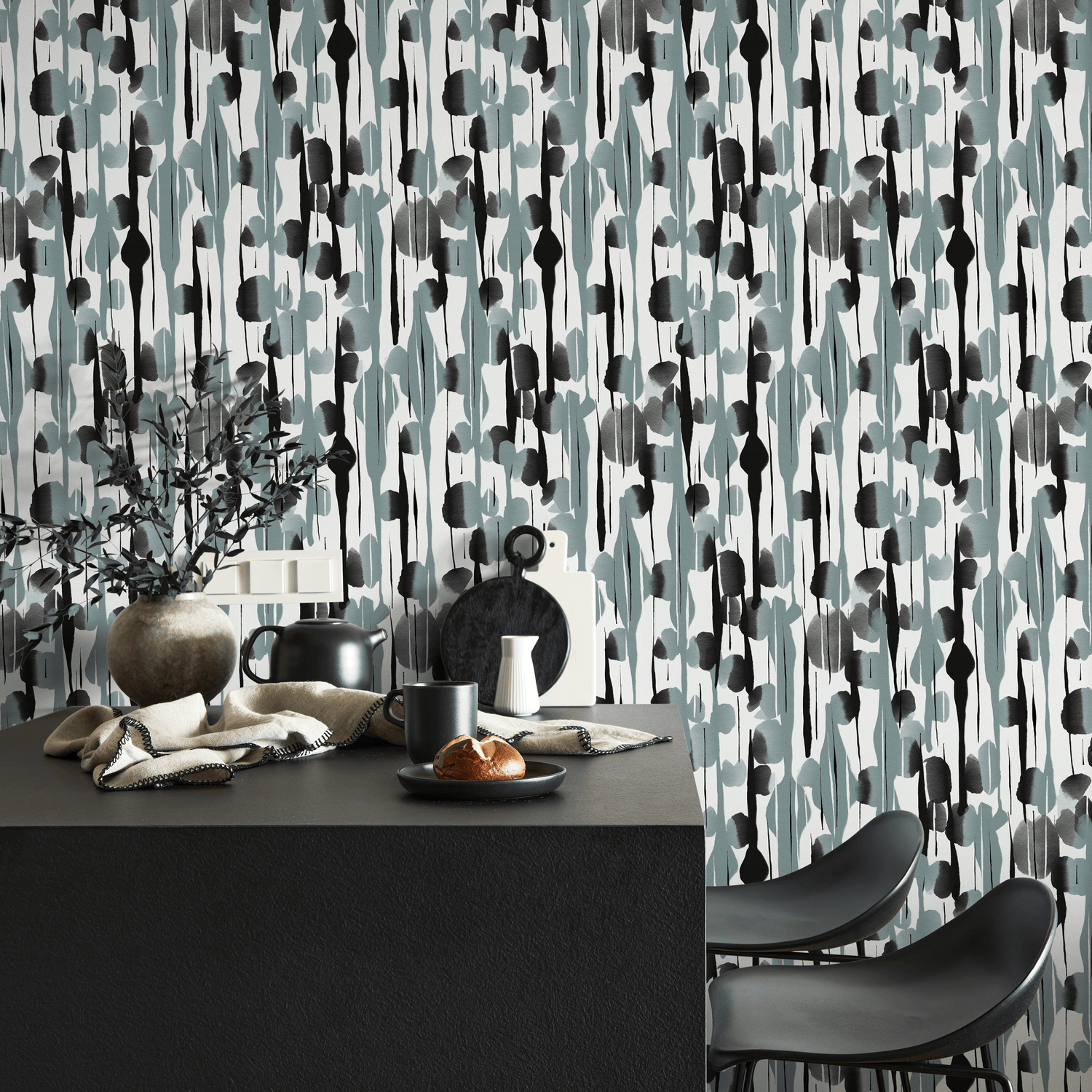 Black and Blue Abstract Paint Wallpaper / Peel and Stick Wallpaper Removable Wallpaper Home Decor Wall Art Wall Decor Room Decor - D538 - ONDECOR.COM
