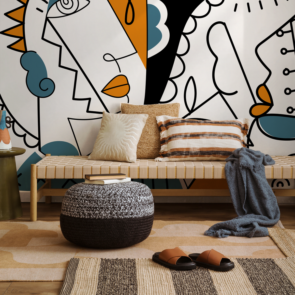 Abstract Faces Wallpaper Modern Mural Peel and Stick Wallpaper Home Decor - D565 - ONDECOR.COM