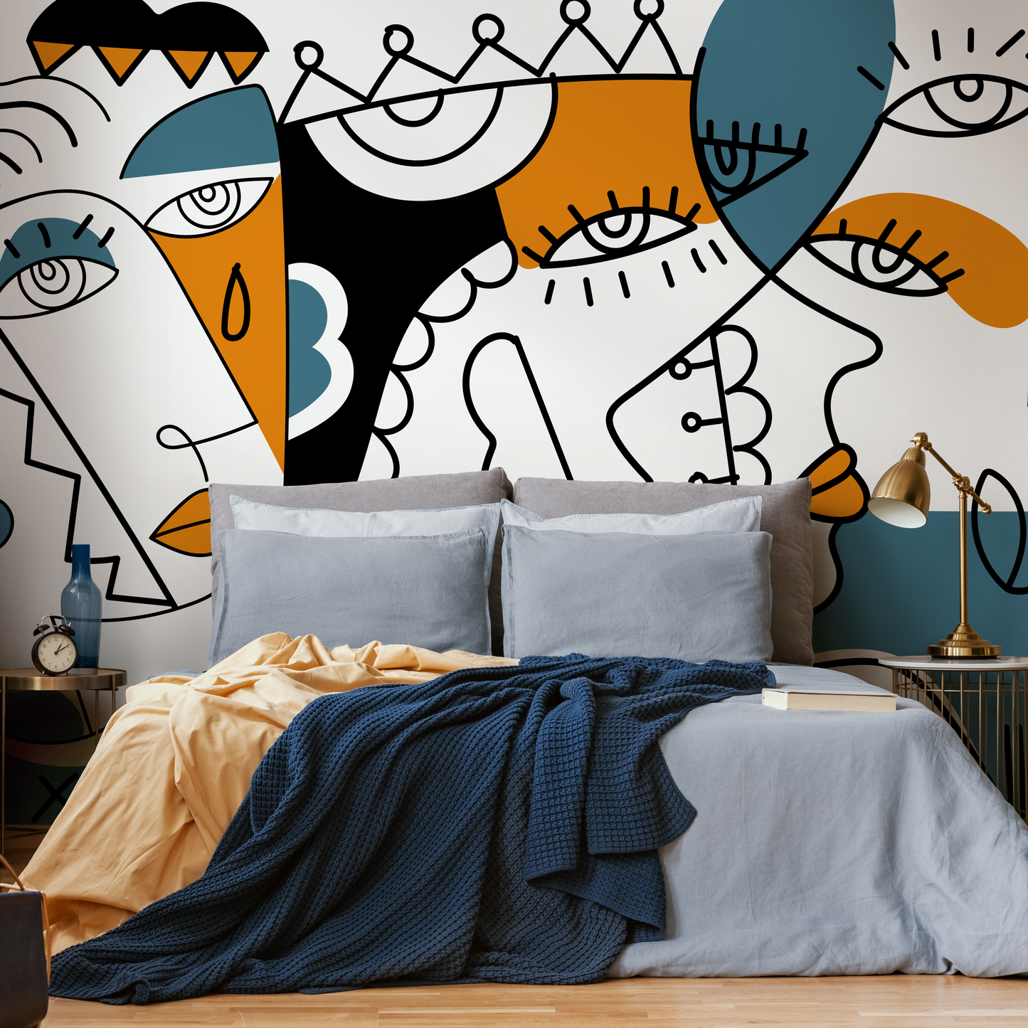 Abstract Faces Wallpaper Modern Mural Peel and Stick Wallpaper Home Decor - D565