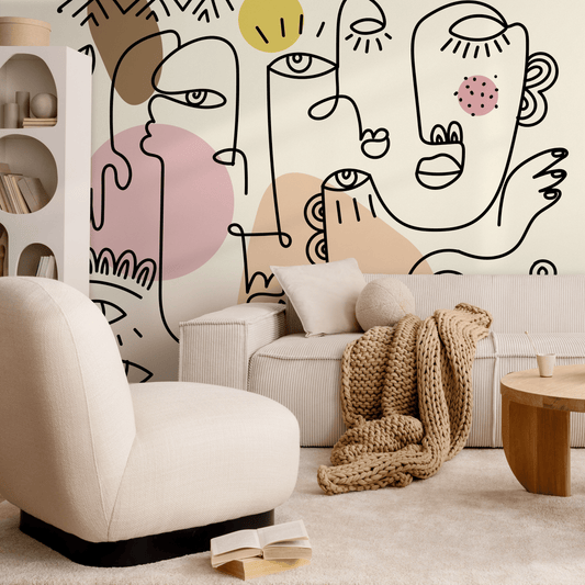 Abstract Faces Mural Modern Wallpaper Peel and Stick Wallpaper Home Decor - D600