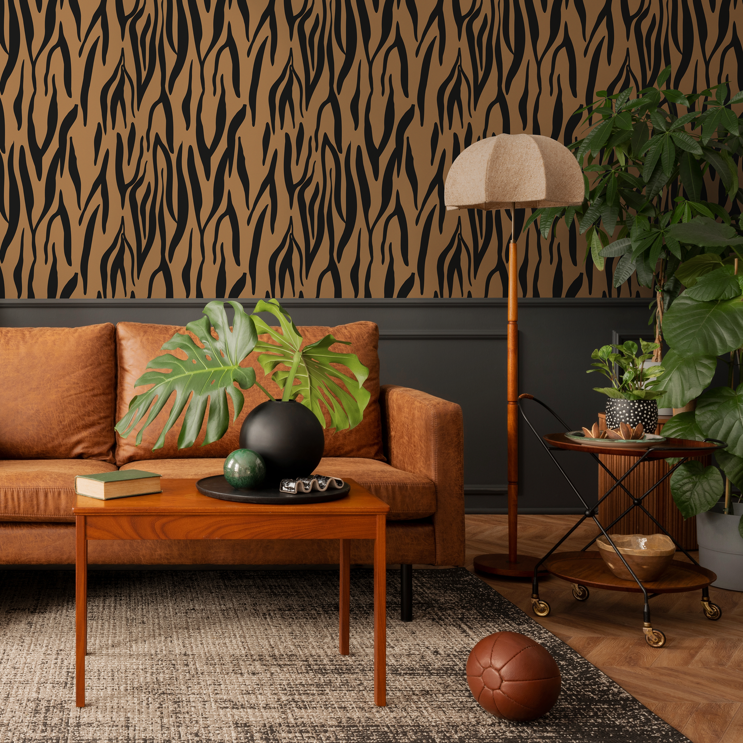 Black and Brown Abstract Leaf Wallpaper Modern Wallpaper Peel and Stick and Traditional Wallpaper - D608 - ONDECOR.COM