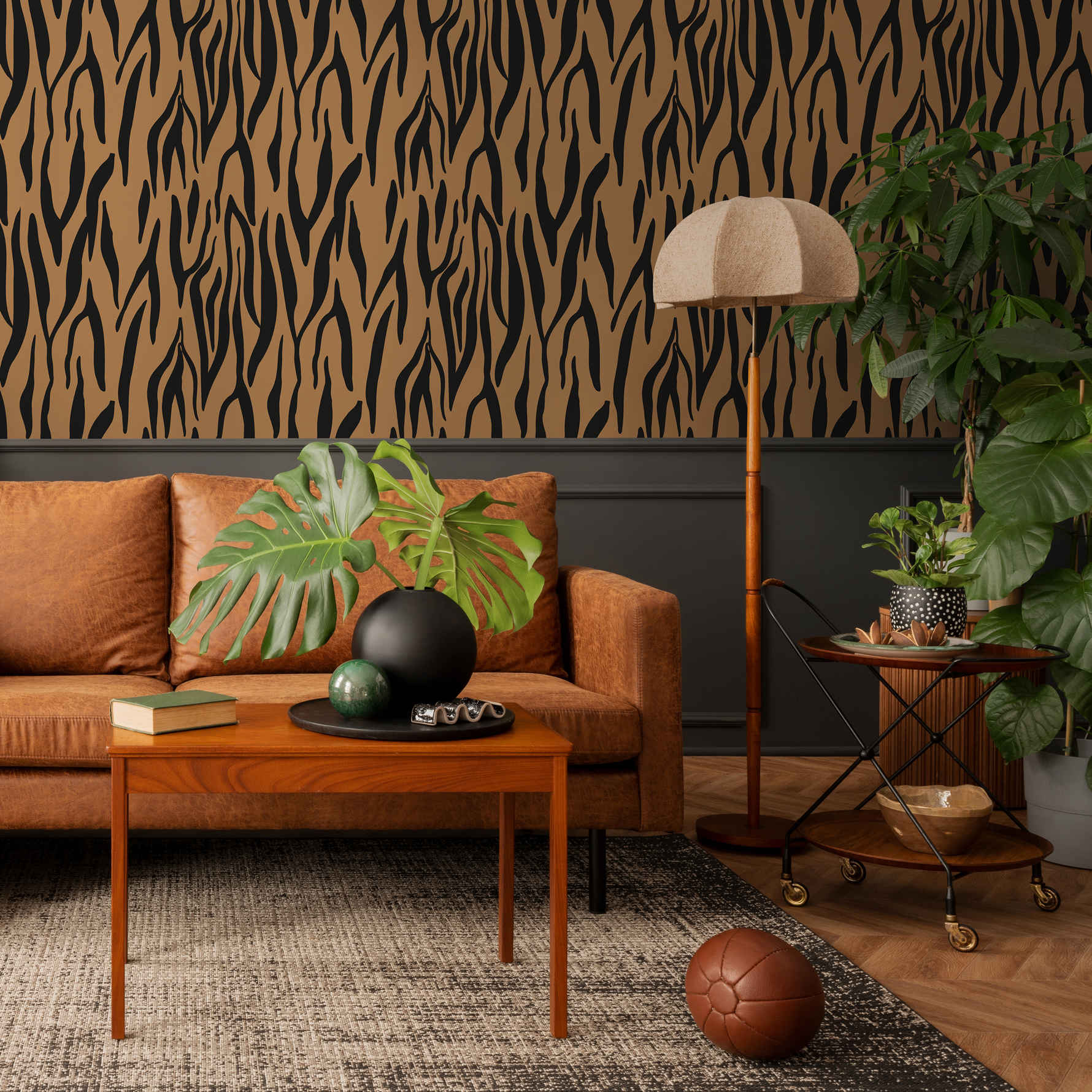 Black and Brown Abstract Leaf Wallpaper Modern Wallpaper Peel and Stick and Traditional Wallpaper - D608 - ONDECOR.COM