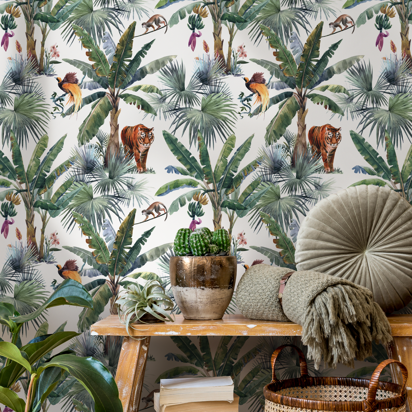 Tropical Jungle Wallpaper Botanical Wallpaper Peel and Stick and Traditional Wallpaper - D645