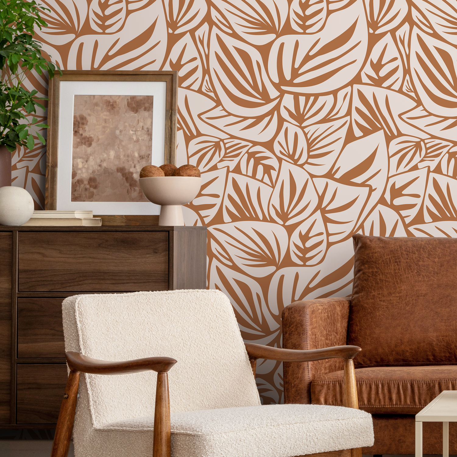 Orange Leaf Wallpaper Modern Wallpaper Peel and Stick and Traditional Wallpaper - D648