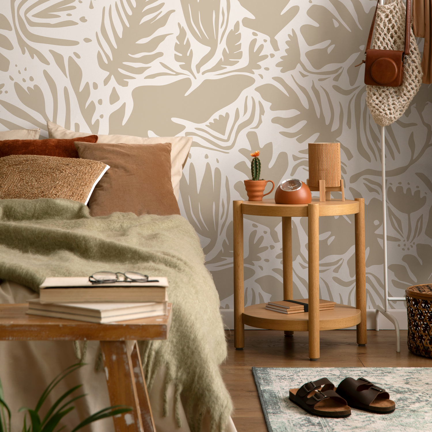 Neutral Leaf Abstract Wallpaper Boho Wallpaper Peel and Stick and Traditional Wallpaper - D665 - ONDECOR.COM