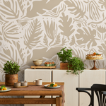Neutral Leaf Abstract Wallpaper Boho Wallpaper Peel and Stick and Traditional Wallpaper - D665 - ONDECOR.COM
