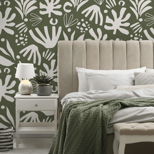 Green Abstract Garden Wallpaper Boho Wallpaper Peel and Stick and Traditional Wallpaper - D680