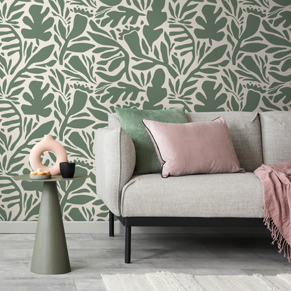 Sage Green Leaves Wallpaper Abstract Wallpaper Peel and Stick and Traditional Wallpaper - D697