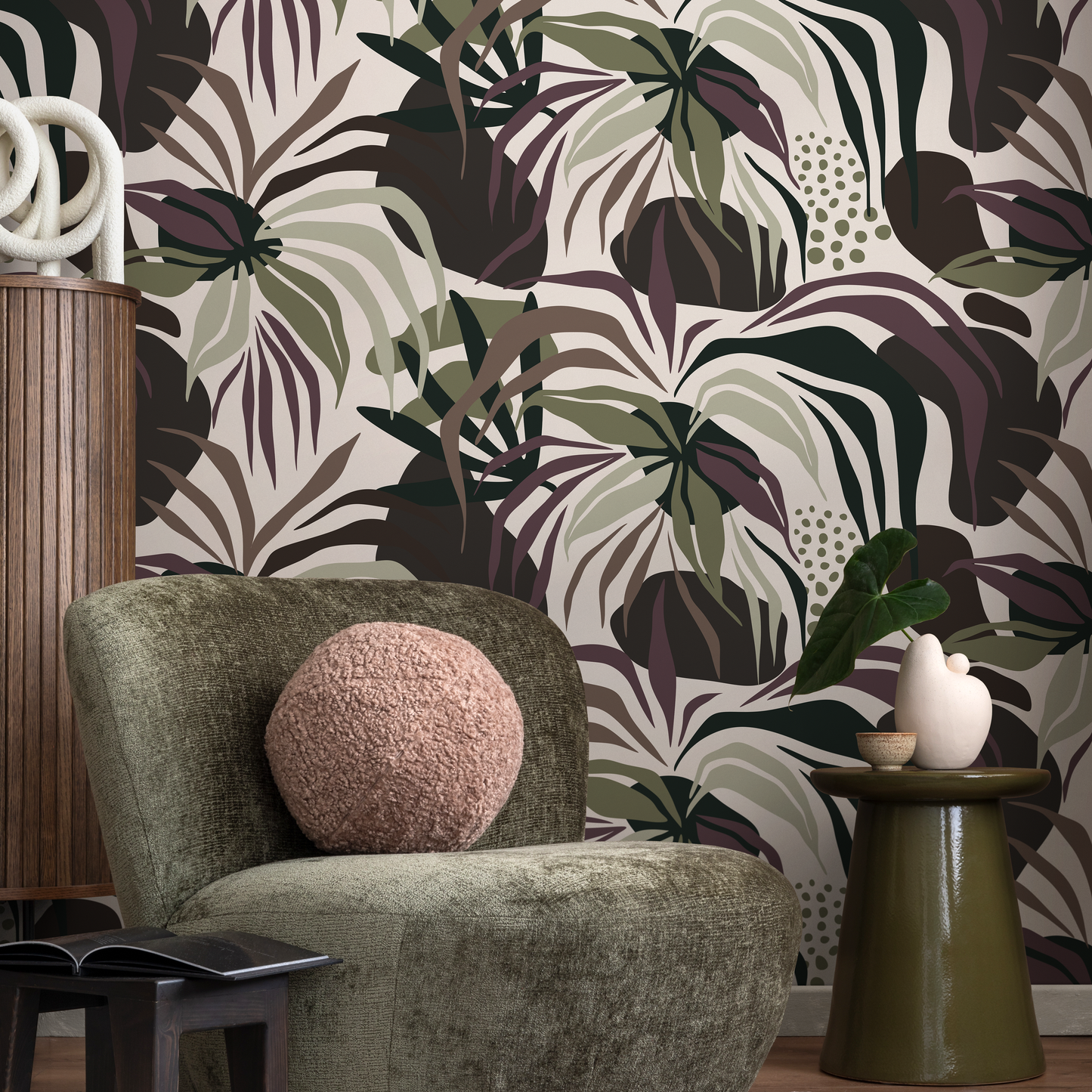 Dark Tropical Abstract Wallpaper Modern Wallpaper Peel and Stick and Traditional Wallpaper - D713