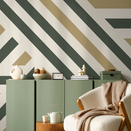 Green Geometric Wallpaper Modern Striped Wallpaper Peel and Stick and Traditional Wallpaper - D732