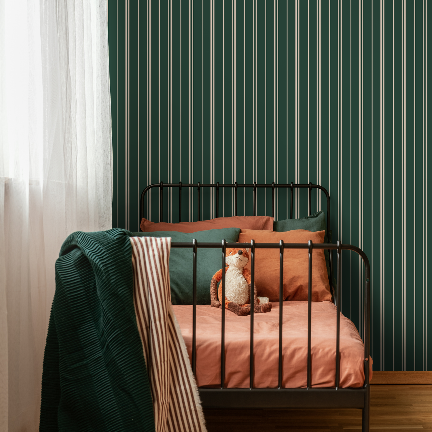 Dark Green Lines Wallpaper Striped Wallpaper Peel and Stick and Traditional Wallpaper - D769