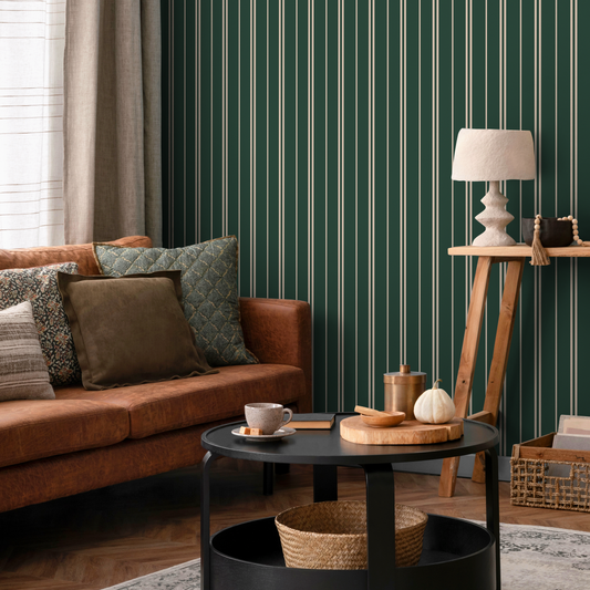 Dark Green Lines Wallpaper Striped Wallpaper Peel and Stick and Traditional Wallpaper - D769