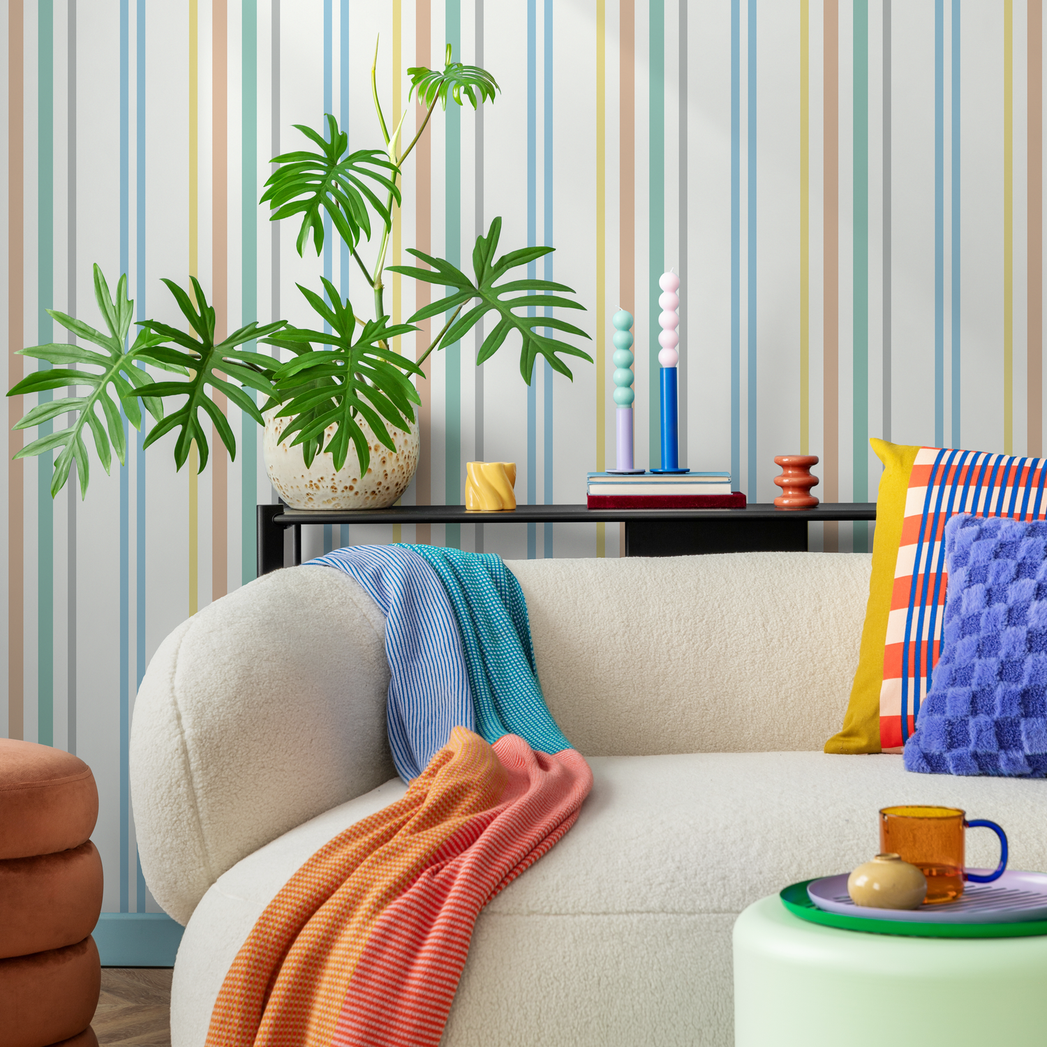 Colorful Striped Wallpaper Farmhouse Wallpaper Peel and Stick and Traditional Wallpaper - D786