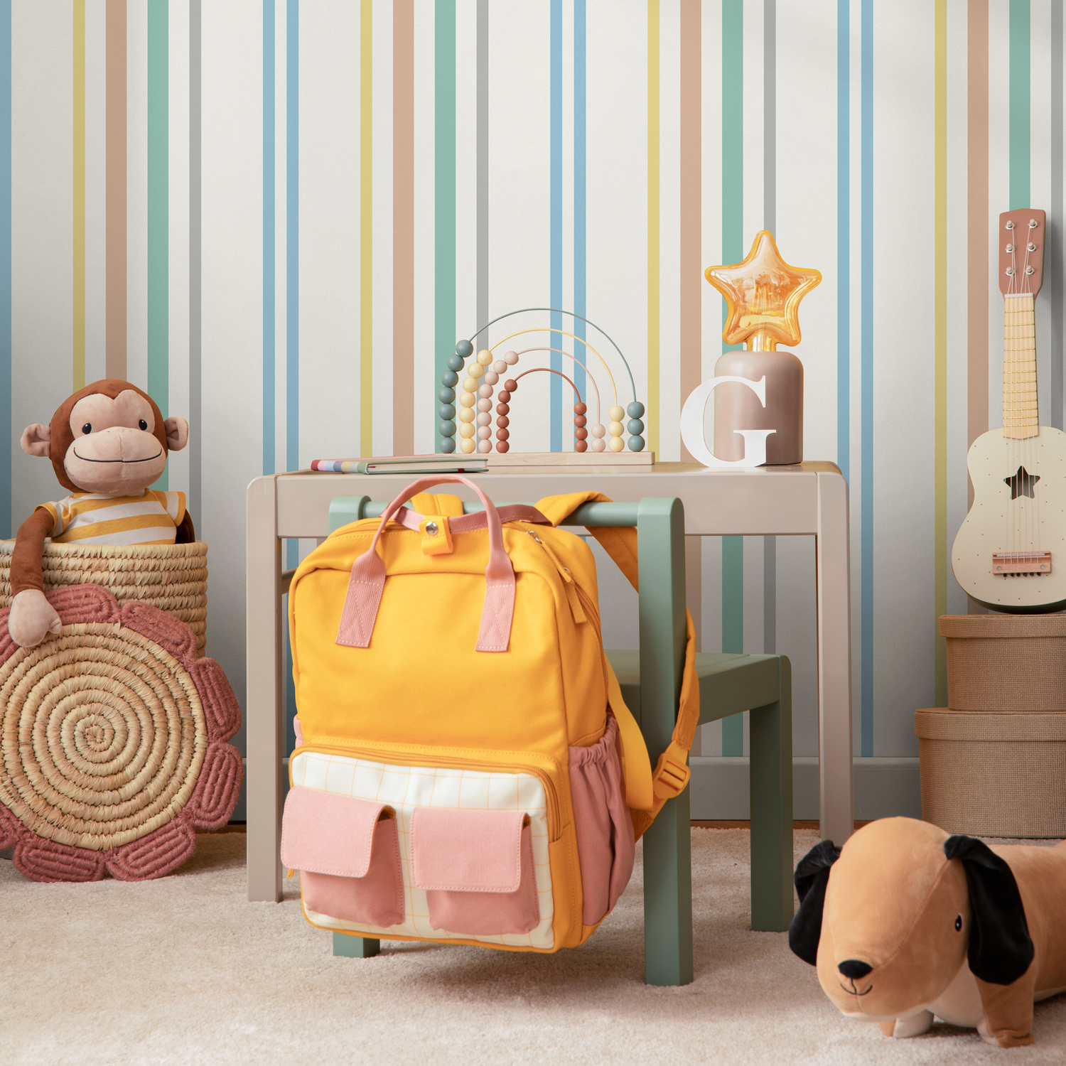 Colorful Striped Wallpaper Farmhouse Wallpaper Peel and Stick and Traditional Wallpaper - D786