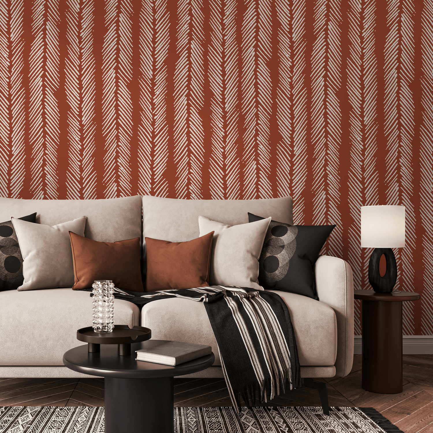 Terracotta Herringbone Wallpaper Boho Wallpaper Peel and Stick and Traditional Wallpaper - D791