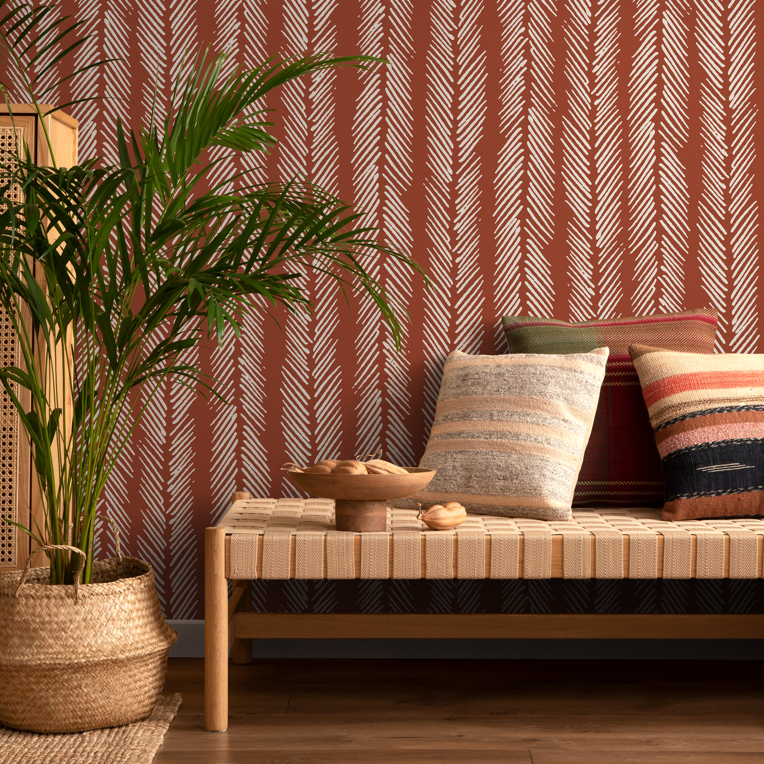 Terracotta Herringbone Wallpaper Boho Wallpaper Peel and Stick and Traditional Wallpaper - D791