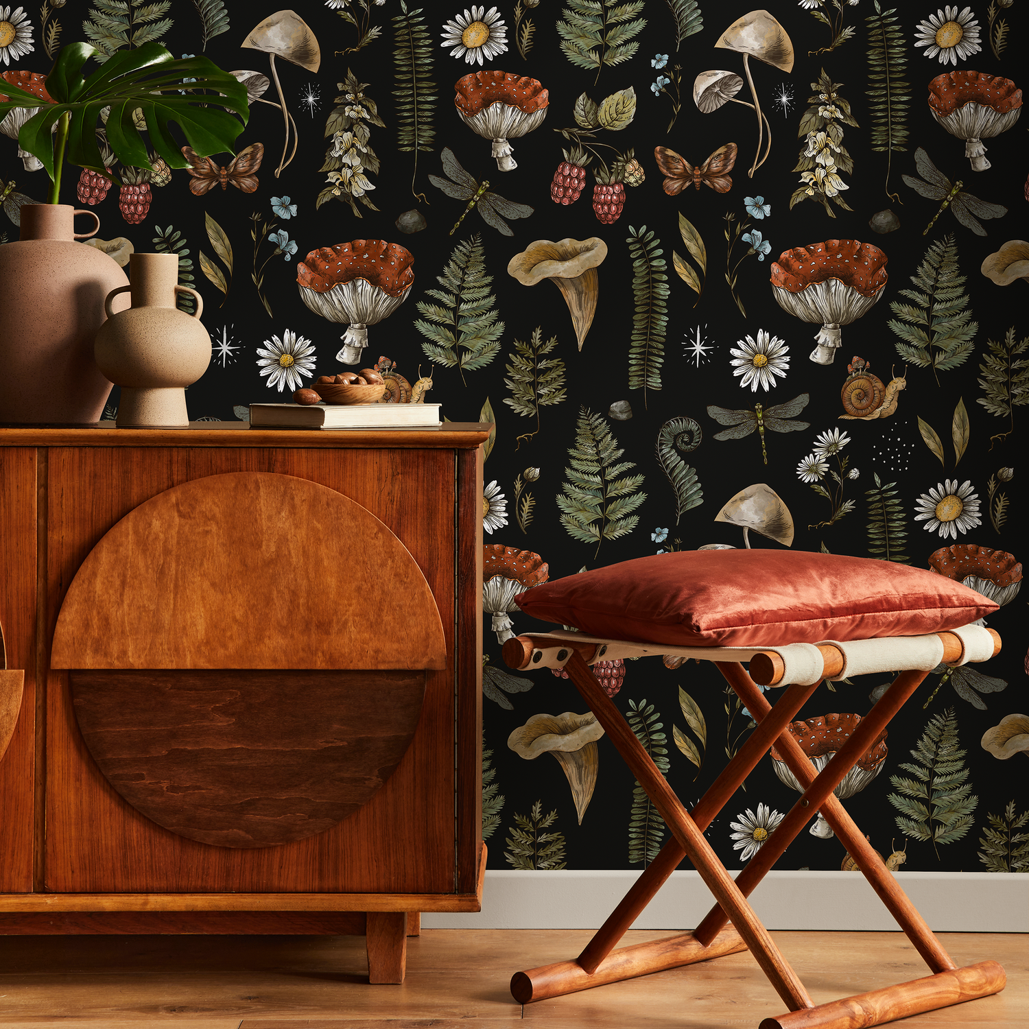 Dark Mushroom Wallpaper Dark Botanical Wallpaper Peel and Stick and Traditional Wallpaper - D821 - ONDECOR.COM