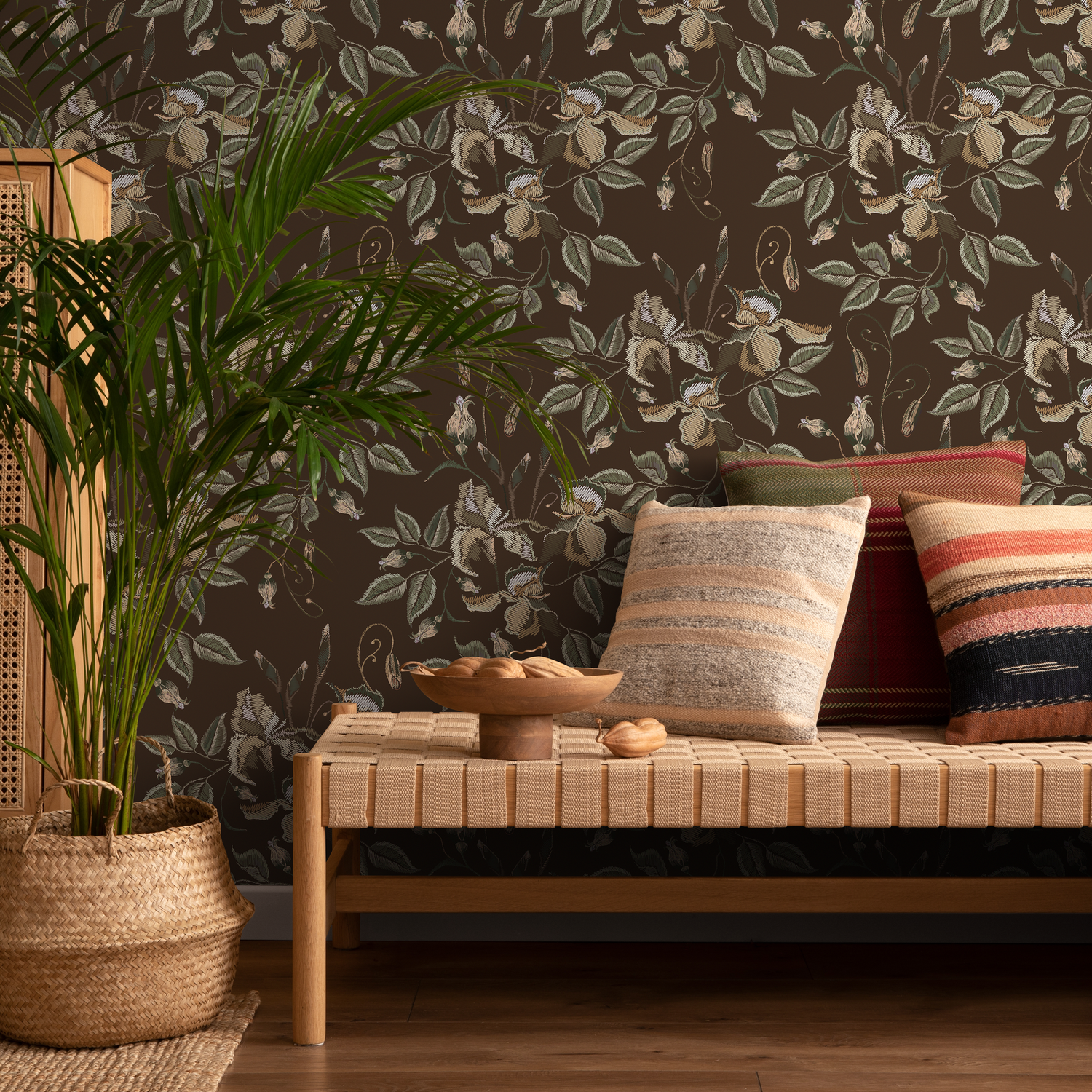 Papel pintado floral marrón, papel pintado vintage para jardín, papel pintado autoadhesivo y papel pintado tradicional - D870