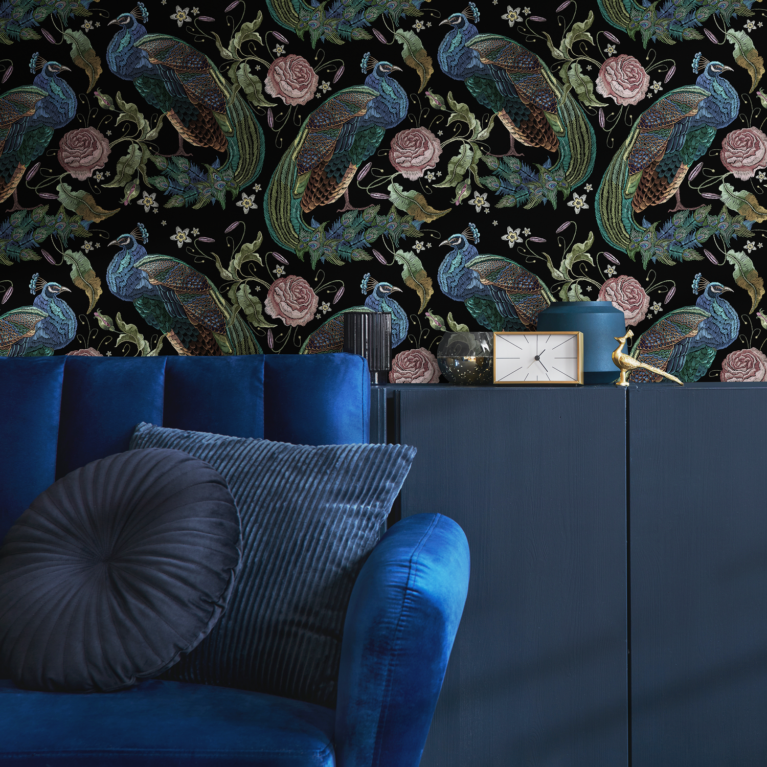 Dark Floral Wallpaper Peacock Wallpaper Peel and Stick and Traditional Wallpaper - D884