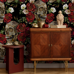 Dark Floral and Skull Wallpaper Maximalist Wallpaper Peel and Stick and Traditional Wallpaper - D905 - ONDECOR.COM
