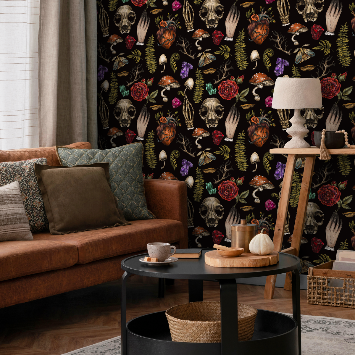 Whimsical Wallpaper Wallpaper Dark Botanical Wallpaper Peel and Stick and Traditional Wallpaper - D931 - ONDECOR.COM