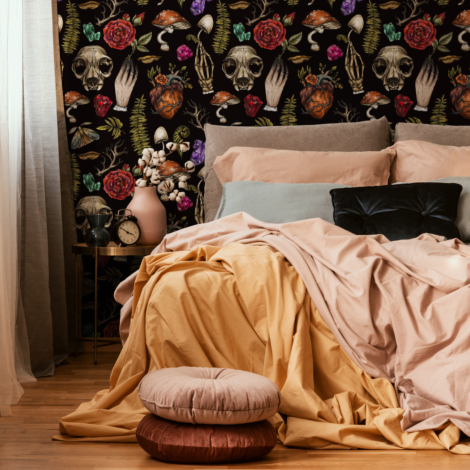 Whimsical Wallpaper Wallpaper Dark Botanical Wallpaper Peel and Stick and Traditional Wallpaper - D931 - ONDECOR.COM