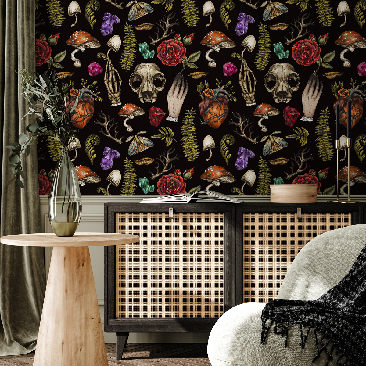 Whimsical Wallpaper Wallpaper Dark Botanical Wallpaper Peel and Stick and Traditional Wallpaper - D931 - ONDECOR.COM